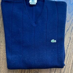 Lacoste Blue V-Neck Sweater with Ribbed Texture